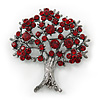 Burgundy Red Crystal 'Tree Of Life' Brooch In Gun Metal Finish - 52mm Length