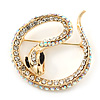 Gold Tone AB, Clear Crystal Coiled Snake Brooch - 40mm Width