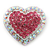 Silver Tone Dazzling Diamante Heart Brooch (Pink/ AB) - 40mm Length