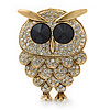 Clear Swarovski Crystal 'Owl' Brooch In Gold Plating - 47mm Length