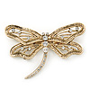Large Crystal 'Dragonfly' Brooch In Gold Tone - 75mm Width