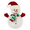 White/ Red Acrylic Crystal Christmas 'Snowman' Brooch - 55mm Length