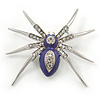 Stunning Crystal, Purple Enamel 'Spider' Brooch In Rhodium Plating - 55mm W