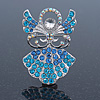 Light Blue Crystal Angel Brooch In Rhodium Plating - 45mm L