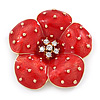 Red Enamel, Crystal Poppy Flower Brooch In Gold Plating - 50mm D