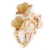 Magnolia Enamel, Crystal With Nude Glass Stones Floral Brooch In Gold Plating - 45mm L