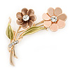 Magnolia/ Bronze/ Olive Two Daisy Floral Brooch - 50mm L
