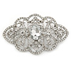 Bridal/ Wedding/ Prom Art Deco Clear Austrian Brooch In Rhodium Plating - 63mm L
