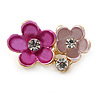 Small Fuchsia/ Pink Two Daisy Crystal Floral Brooch - 25mm L