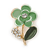 Mint/ Dark Green, Crystal Floral Pin Brooch In Gold Tone - 25mm L