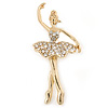 Gold Plated Clear Crystal Ballerina Brooch - 50mm L