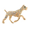 AB Crystal Bulldog Dog Brooch In Gold Plating - 40mm