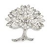 Clear Crystal Tree Of Life Brooch In Rhodium Plating - 45mm