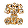 Gold Plated Clear Crystal Puppy Dog Brooch - 25mm