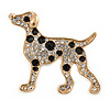 Gold Plated Crystal, Enamel Dalmatian Dog Brooch - 35mm