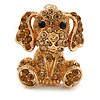 Topaz Crystal Little Puppy Dog Brooch In Gold Tone Metal - 27mm