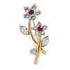 Stunning Two Tone Crystal Double Flower Brooch - 35mm L