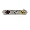 Small Stylish Crystal Bar Brooch In Brushed Silver Tone Metal - 30mm L