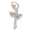 Classic Pastel Colour Enamel Ballerina Brooch In Rhodium Plated Metal - 45mm L
