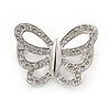 Small Rhodium Plated Crystal Butterfly Pin Brooch - 25mm