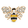 Crystal Yellow/ Black Enamel Bee Brooch In Gold Tone - 55mm Wide