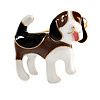 Brown/ Black/ White Enamel Beagle Puppy Dog Brooch In Gold Tone - 30mm Across
