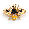 Adorable Black/ Yellow Enamel Crystal Bee Brooch In Gold Tone - 35mm Across