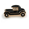 Small Vintage Retro Classic 1920's 30's Black Enamel Car Brooch In Gold Tone Metal - 30mm Across