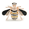 Small Crystal Bee Brooch In Gold Tone Metal - 35mm Across