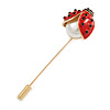Gold Tone Red Enamel Faux Pearl Ladybird/ Lady Bug Lapel, Hat, Suit, Tuxedo, Collar, Scarf, Coat Stick Brooch Pin - 70mm Long