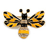 Yellow/ Black Enamel Crystal Bee Brooch In Gold Tone - 45mm Across