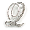 'Q' Rhodium Plated Clear Crystal Letter Q Alphabet Initial Brooch Personalised Jewellery Gift - 45mm Tall