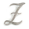 'Z' Rhodium Plated Clear Crystal Letter Z Alphabet Initial Brooch Personalised Jewellery Gift  - 40mm Tall