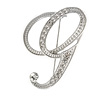 'G' Rhodium Plated Clear Crystal Letter G Alphabet Initial Brooch Personalised Jewellery Gift - 50mm Tall