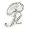 'R' Rhodium Plated Clear Crystal Letter R Alphabet Initial Brooch Personalised Jewellery Gift - 45mm Tall