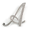 'A' Rhodium Plated Clear Crystal Letter A Alphabet Initial Brooch Personalised Jewellery Gift - 45mm Tall
