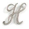 'H' Rhodium Plated Clear Crystal Letter H Alphabet Initial Brooch Personalised Jewellery Gift - 43mm Tall