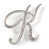 'K' Rhodium Plated Clear Crystal Letter K Alphabet Initial Brooch Personalised Jewellery Gift - 50mm Tall