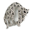 Large Stunning Black Enamel, Clear Austrian Crystal Panther Brooch In Silver Tone Finish - 65mm Across
