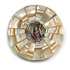 40mm L/Round Sea Shell Brooch/Beige/Natural/Abalone Shades/ Handmade/ Slight Variation In Colour/Natural Irregularities