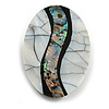 45mm L/Oval Sea Shell Brooch/Silvery/Grey/Black/Abalone Colours/ Handmade/Slight Variation In Colour/Natural Irregularities