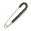 Classic Black Austrian Crystal Safety Pin Brooch In Silver Tone - 75mm Across