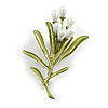 Charming Lily-of-the-valley Olive Green Enamel Floral Brooch - 65mm Long