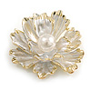 Large Dimentional White Pearl Flower Brooch/ Pendant in Gold Tone Metal - 50mm Across