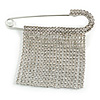 Statement Safety Brooch with Crystal Fringe in Silver Tone - 70mm Across