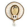 Vintage Inspired Pearl Beaded White Fabric Brooch/Hair Clip with 'Elegant Lady' Motif - 60mm Wide