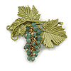 Exquisite Acrylic Beaded Grapes with Enamel Leaves Brooch in Gold Tone - 60mm Across