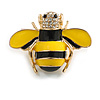 Yellow/ Black Enamel Clear Crystal Bee Brooch in Gold Tone - 35mm Across