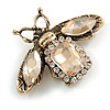 Vintage Inspired Clear/Citrine Crystal Bee Brooch In Aged Gold Tone - 48mm Across