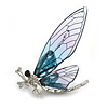 Glittering Blue/Purple Resin Bead Crystal Butterfly Brooch in Silver Tone - 60mm Tall